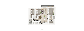 A floor plan of a house with a living room, dining room, kitchen, and bathroom.