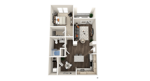 1 bedroom 1 bathroom A1 Floor Plan at The Crest at Acworth, Acworth