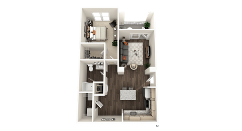 1 bedroom 1 bathroom A2 Floor Plan at The Crest at Acworth, Georgia