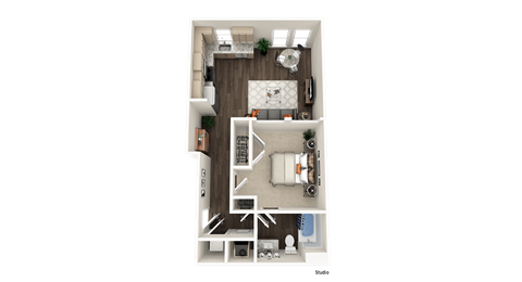 1 bedroom 1 bathroom Studio Floor Plan at The Crest at Acworth, Georgia, 30102