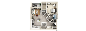 1 BED 1 BATH A2 Floor Plan at The Crest at Naples, Florida, 34113