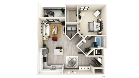 1 BED 1 BATH A2 Floor Plan at The Crest at Naples, Florida, 34113