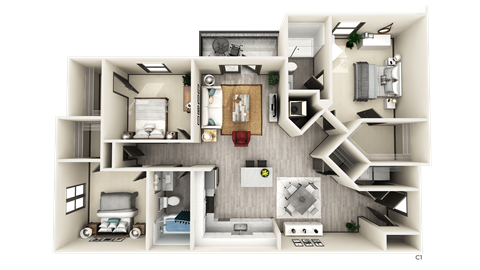 3BED 2 BATH C1 Floor Plan at The Crest at Naples, Florida