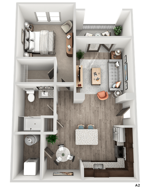 1 bedroom 1 bath A2 Floor Plan at The Crest at South Point Apartments, Georgia, 30253
