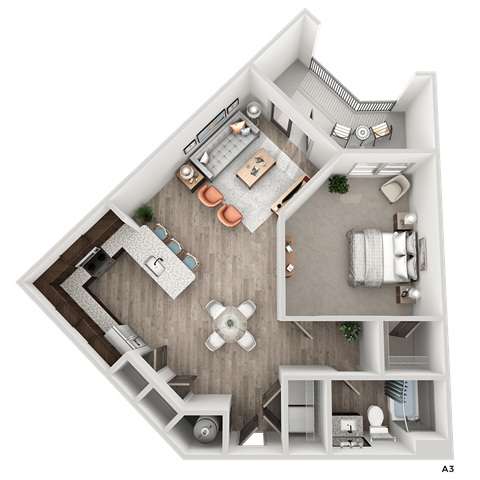 1 bed 1 bath A3 Floor Plan at The Crest at South Point Apartments, Davenport , GA