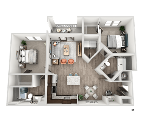 2 bed 2 bath B1 Floor Plan A at The Crest at South Point Apartments, Davenport , Georgia