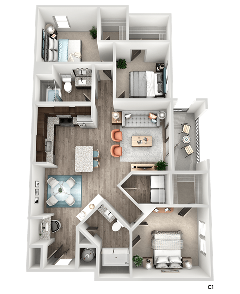 3 bed 2 bath C1 Floor Plan at The Crest at South Point Apartments, Davenport , GA