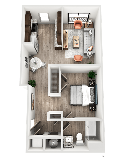 studio 1 bath S1 Floor Plan at The Crest  at The Crest at South Point Apartments, Davenport 