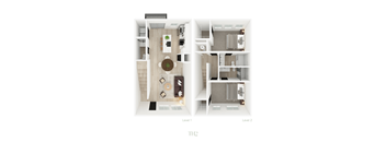 A diagram of a two-level apartment layout.