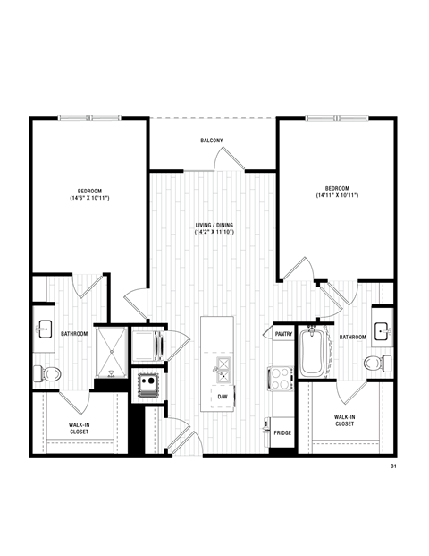B1 Floor Plan at District at Riverside Apartments, Chattanooga, 37406