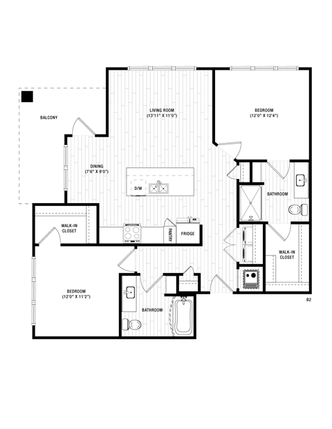 B2 Floor Plan at District at Riverside Apartments, Chattanooga, Tennessee