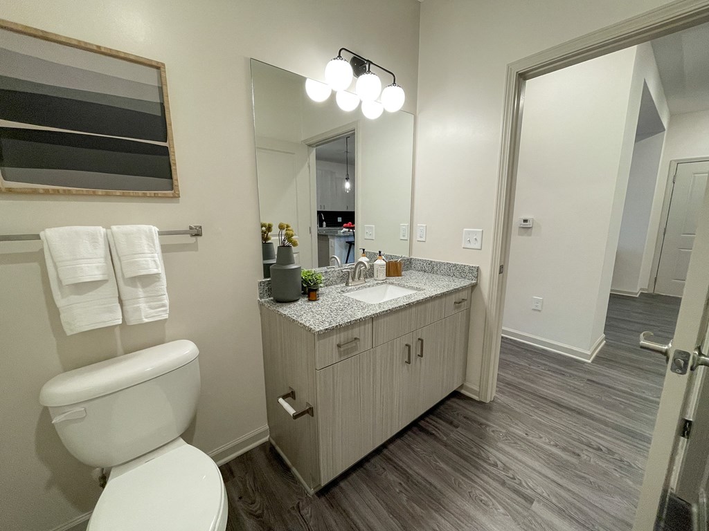 The Crest at Acworth Apartment Home Bathroom with Granite Vanity at The Crest at Acworth, Georgia, 30102
