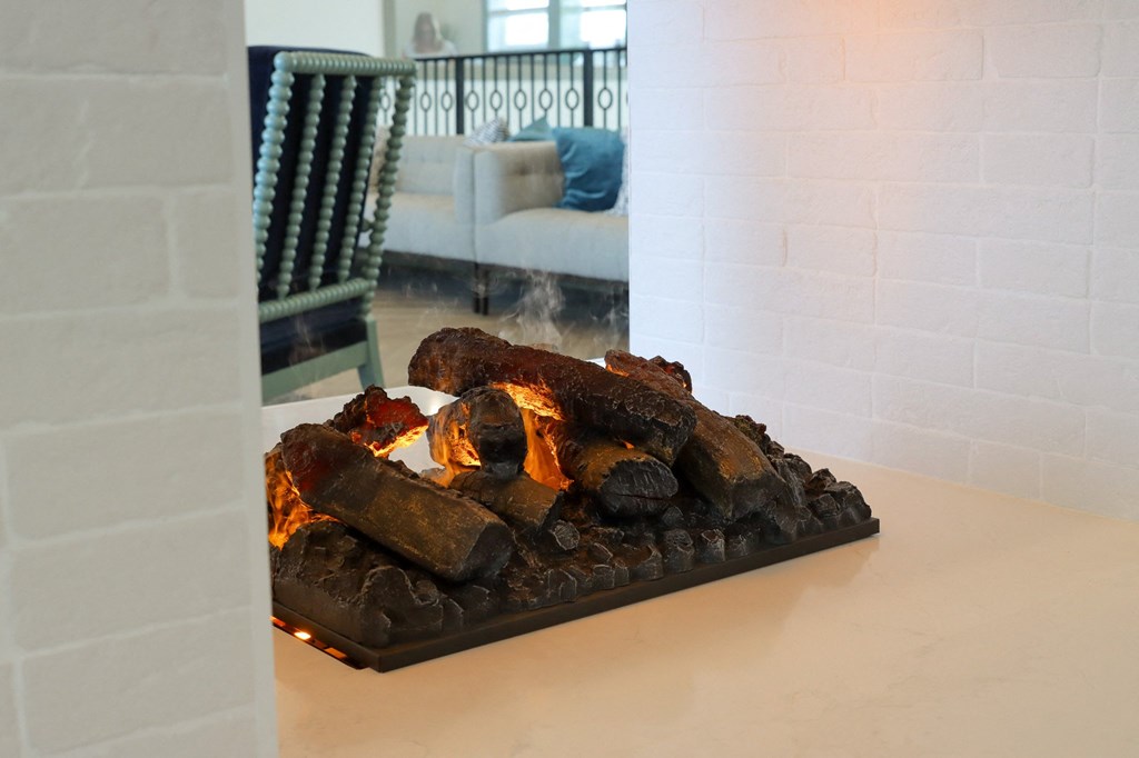 The Crest at Acworth Clubhouse White Brick Fireplace at The Crest at Acworth, Acworth, Georgia