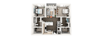 a 3d floor plan of a house with a green background