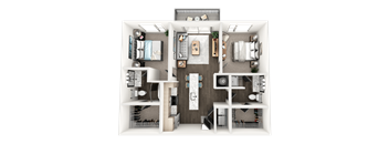 a 3d floor plan of a 1 bedroom apartment