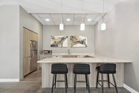 clubhouse kitchen at HighPoint apartments in Quincy, MA