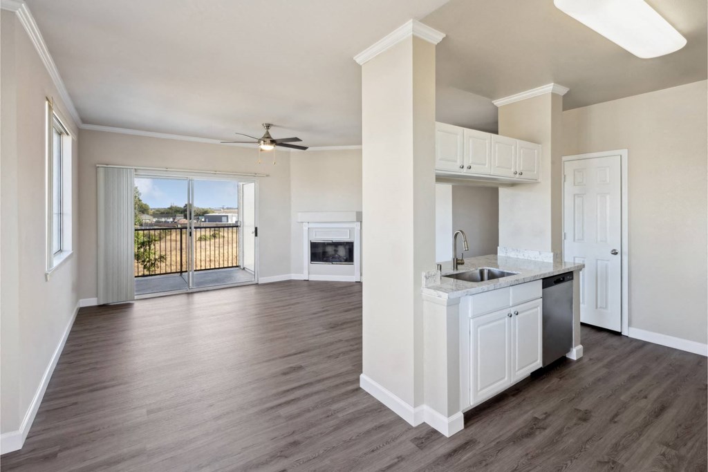 spacious, open-concept kitchen and living area at Bridgeport Ranch apartments
