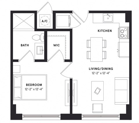 floorplan of a one bedroom luxury apartment at 29 Wyn apartments in Miami, FL