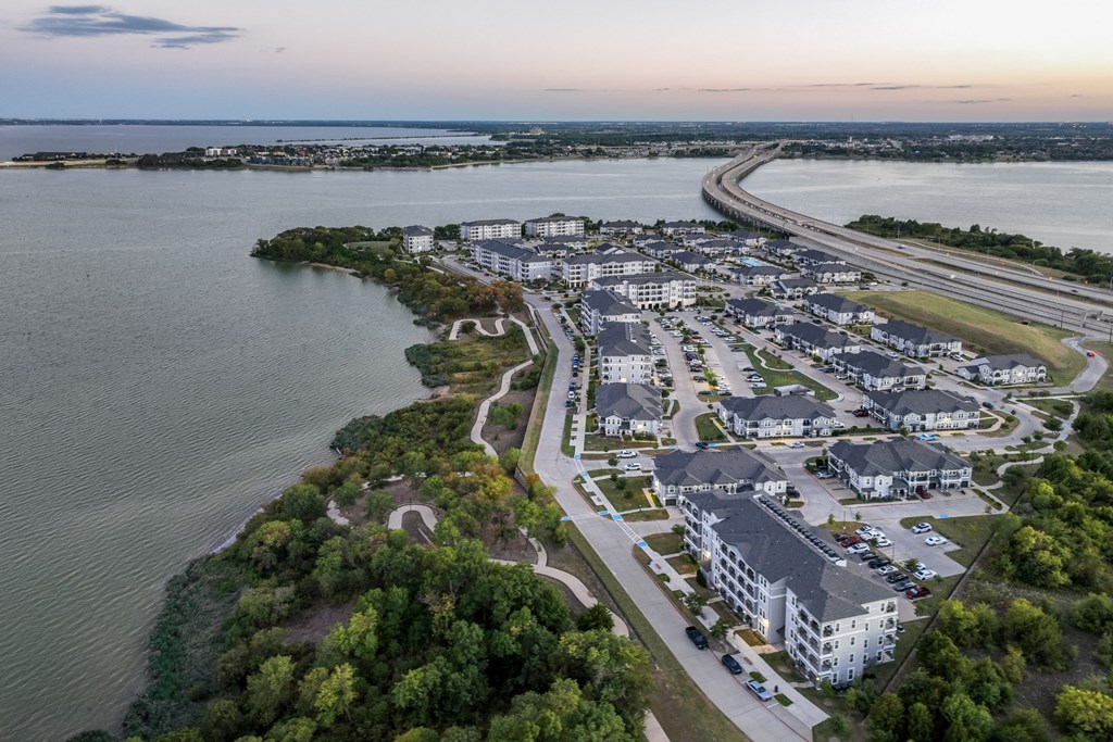 aerial view of Reveal on the Lake apartments
