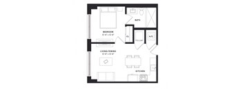 floorplan of a one bedroom luxury apartment at 29 Wyn apartments in Miami, FL