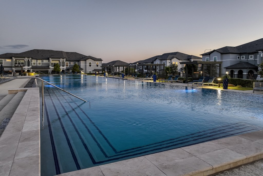 swimming pool at Reveal on the Lake apartments