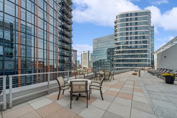 rooftop social spaces with Boston city views at Via Seaport apartments