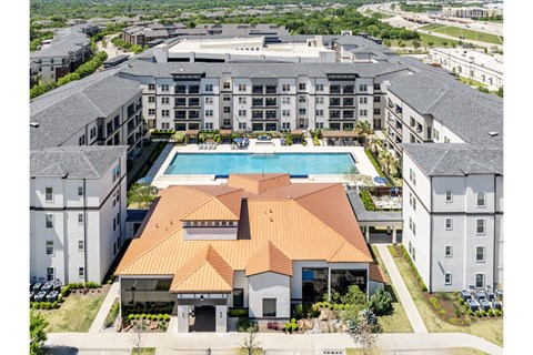 aerial view of Berkshire Spring Creek apartments with a swimming pool