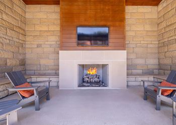 fireside lounging area at The Pradera apartments
