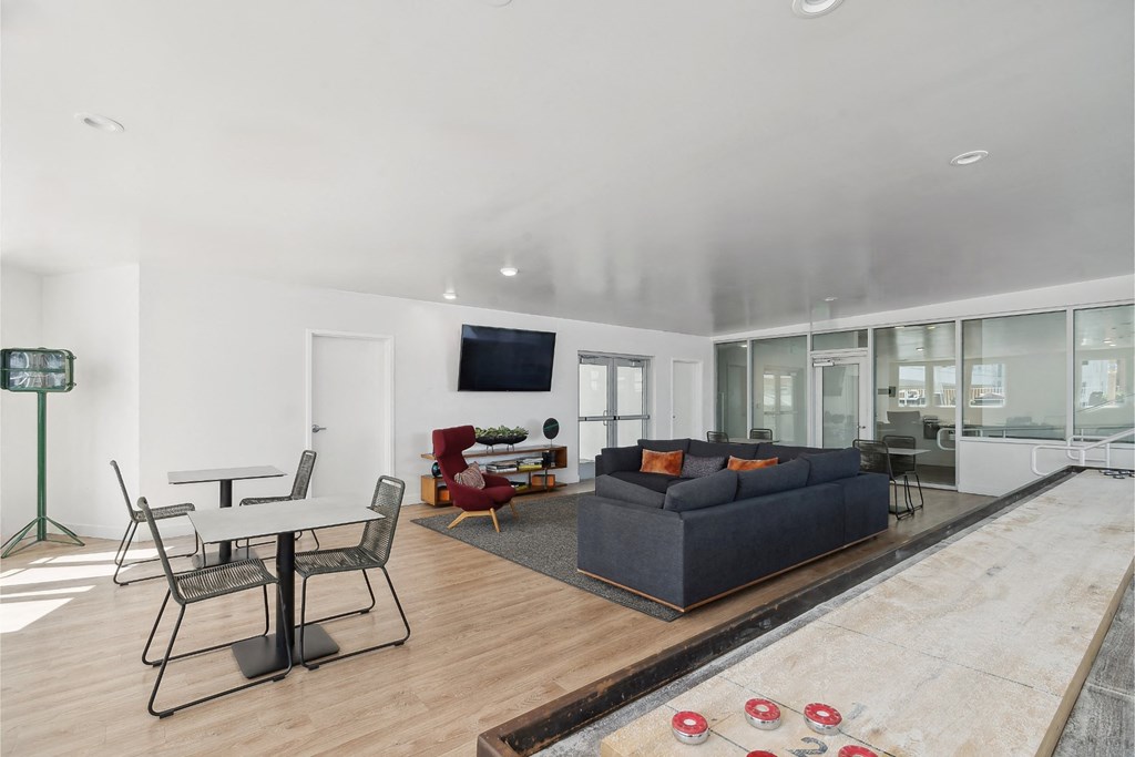 social lounge at One Santa Fe luxury apartments