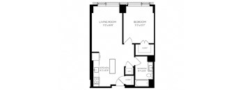 One Bedroom One Bathroom 1 A - 1 ADA Floorplan at The Benjamin Seaport Residences, Boston, MA