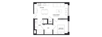 floorplan of a one bedroom luxury apartment at 29 Wyn apartments in Miami, FL