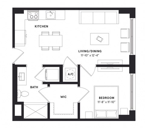 floorplan of a one bedroom luxury apartment at 29 Wyn apartments in Miami, FL
