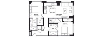 floorplan of a two bedroom luxury apartment at 29 Wyn apartments in Miami, FL