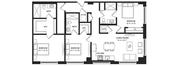 floorplan of a three bedroom luxury apartment at 29 Wyn apartments in Miami, FL