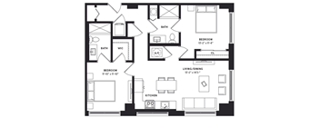floorplan of a two bedroom luxury apartment at 29 Wyn apartments in Miami, FL