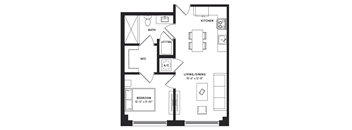 floorplan of a one bedroom luxury apartment at 29 Wyn apartments in Miami, FL