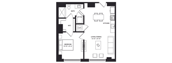 floorplan of a one bedroom luxury apartment at 29 Wyn apartments in Miami, FL