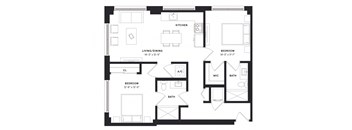 floorplan of a two bedroom luxury apartment at 29 Wyn apartments in Miami, FL