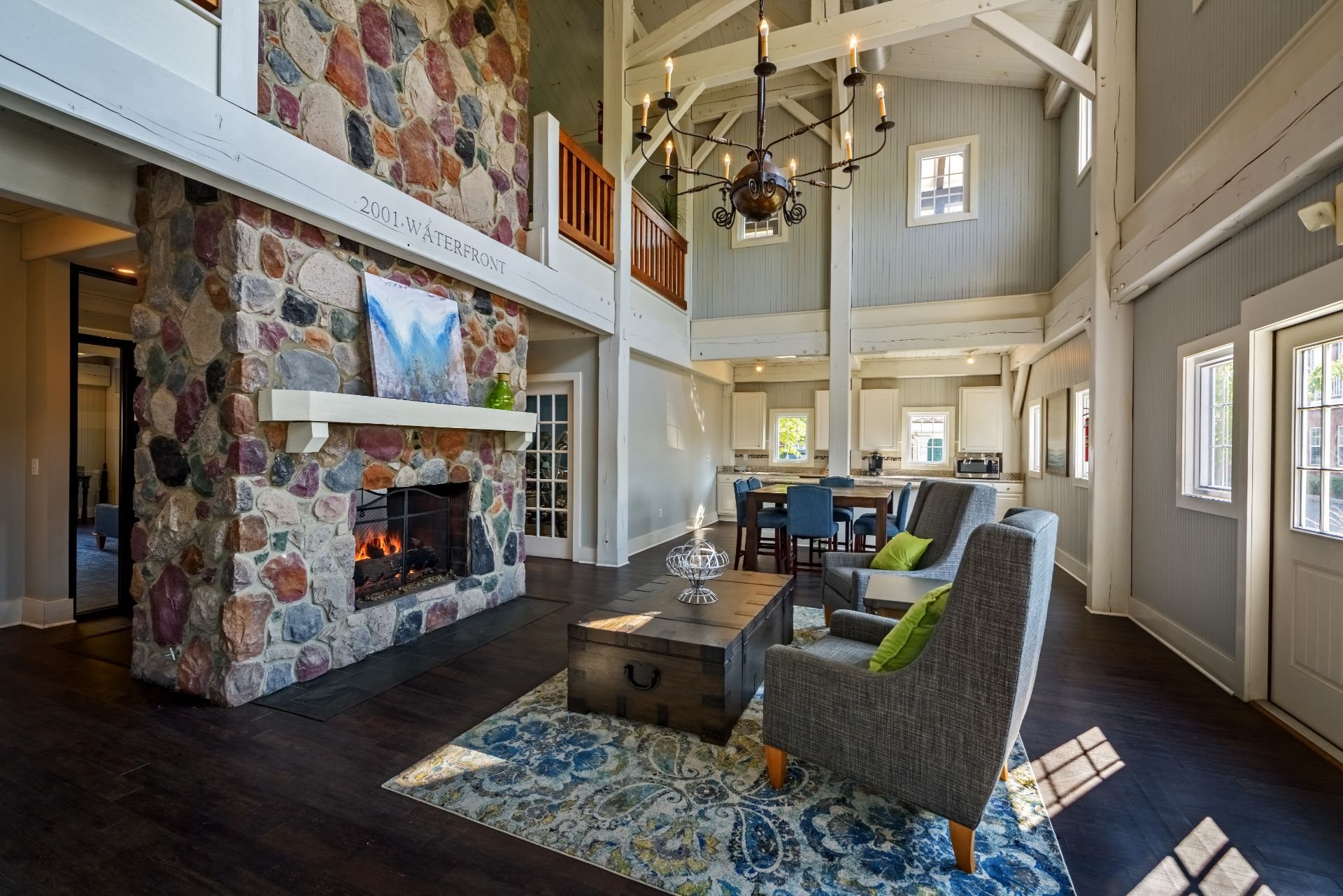 Amenities The Waterfront Apartments and Townhomes with Resident Clubhouse, Fireside Seating and Entertainment Spaces, 611 E. Waterfront Drive, Munhall, PA 15120