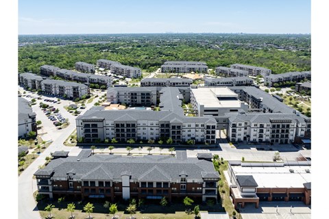 an aerial view of Berkshire Spring Creek luxury apartments in Garland, TX
