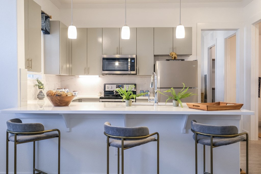 luxury kitchen at Reveal on the Lake apartments