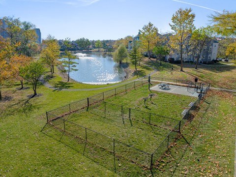 Pet Park and Lake at Sawmill Village Apartments