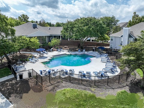 Aerial View of Pool at Sawmill Village Apartments