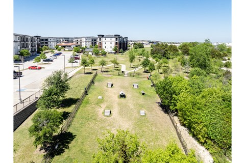 aerial view of Berkshire Spring Creek apartments with a pet friendly dog park