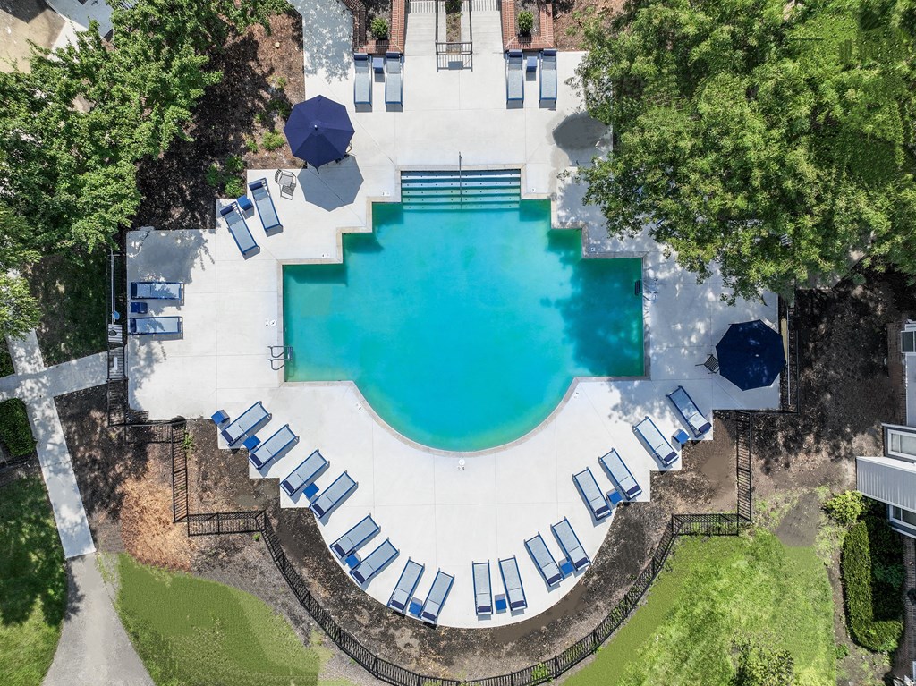 Aerial View of Pool at Sawmill Village Apartments