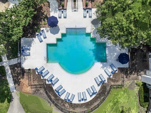 Aerial View of Pool at Sawmill Village Apartments