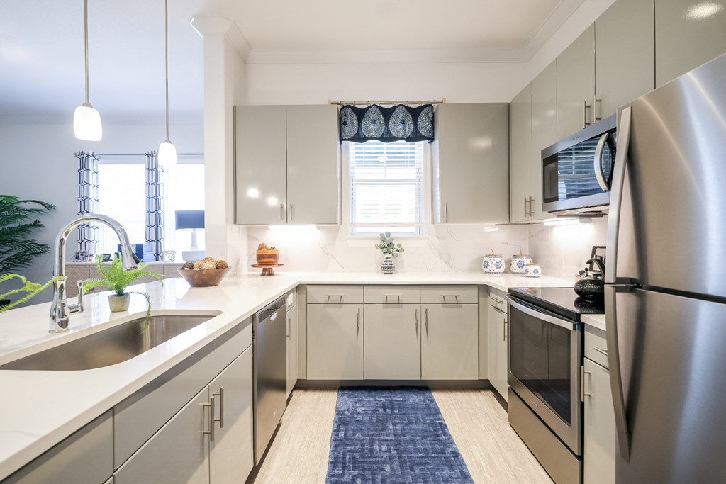 luxury kitchen at Reveal on the Lake apartments