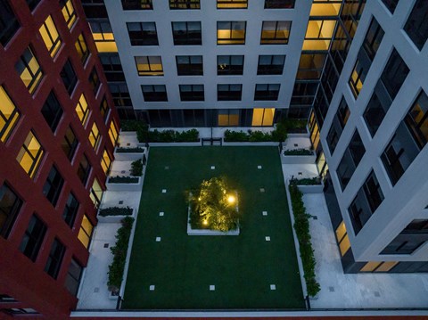 2nd floor green space with private patios