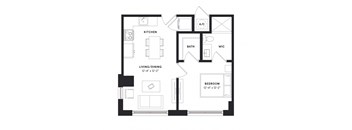 floorplan of a one bedroom luxury apartment at 29 Wyn apartments in Miami, FL