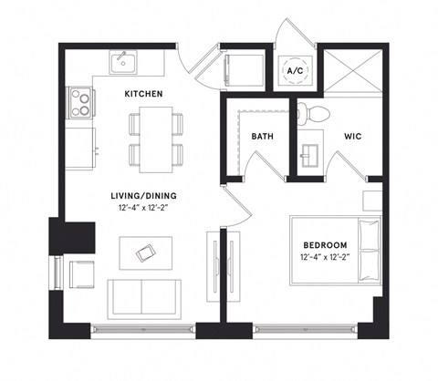floorplan of a one bedroom luxury apartment at 29 Wyn apartments in Miami, FL